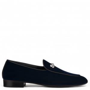 Giuseppe Zanotti Loafers - JACKSON - Men's Dark Blue Velvet Loafers