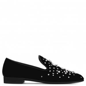 Giuseppe Zanotti - OMAR - Black Velvet Men's Loafer With Crystals