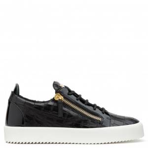 Giuseppe Zanotti Low-Tops - FRANKIE - Black Patent Crocodile-Embossed Men's Sneaker