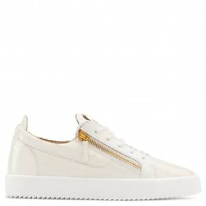 Giuseppe Zanotti Low-Tops - FRANKIE - White Patent Crocodile-Embossed Men's Sneaker