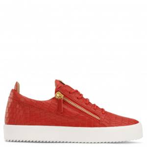 Giuseppe Zanotti Low-Tops - FRANKIE - Red Leather Crocodile-Embossed Men's Sneaker