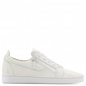Giuseppe Zanotti Low-Tops - DILAN - White Python-Embossed Leather Men's Sneaker