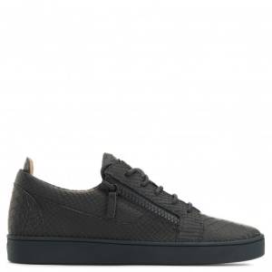 Giuseppe Zanotti Low-Tops - DILAN - Dark Blue Python-Embossed Leather Men's Sneaker