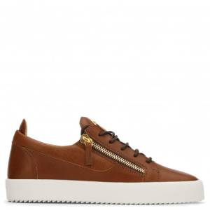 Giuseppe Zanotti Low-Tops - FRANKIE - Brown Calfskin Leather Men's Sneaker