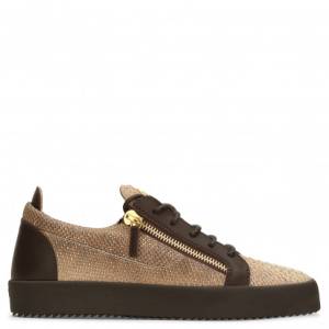 Giuseppe Zanotti Low-Tops - FRANKIE - Natural Python-Embossed Leather Men's Sneaker