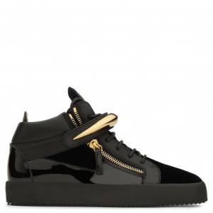 Giuseppe Zanotti Mid-Tops - RANDALL - Dark Blue Velvet Leather Men's Sneaker