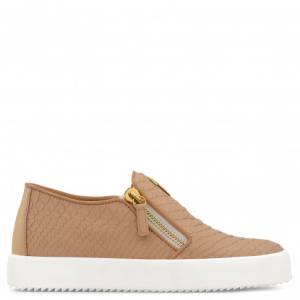 Giuseppe Zanotti Slip-On - EVE - Pink Python-Embossed Leather Women's Sneaker