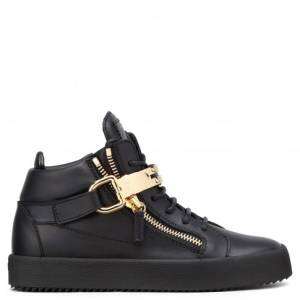 Giuseppe Zanotti - NICKI - Black Calf Leather Mid-Top Women's Sneaker
