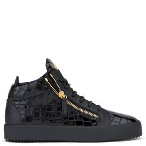 Giuseppe Zanotti Mid Tops - KRISS - Men's Black Patent Crocodile Sneakers