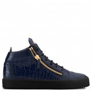 Giuseppe Zanotti Sneakers KRISS Blue Crocodile-Embossed Men's Mid-Tops