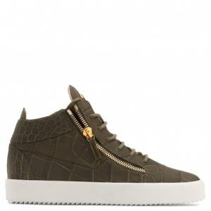 Giuseppe Zanotti Sneakers KRISS Green Crocodile-Embossed Men's Mid-Tops