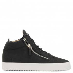 Giuseppe Zanotti Sneakers KRISS Dark Blue Crocodile-Embossed Men's Mid-Tops