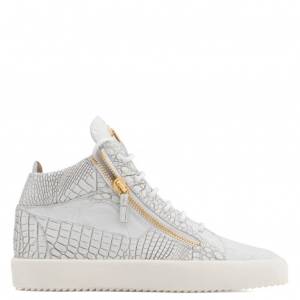Giuseppe Zanotti Sneakers KRISS White Crocodile-Embossed Calfskin Men's Mid-Tops