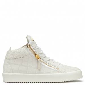 Giuseppe Zanotti Sneakers KRISS White Crocodile-Embossed Leather Men's Mid-Tops