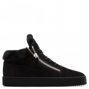 Giuseppe Zanotti - KRISS - Black Calf Suede Men's Mid-Top Sneaker With Ram Inserts
