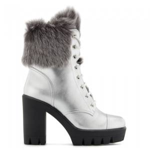 Giuseppe Zanotti - MOYRA - Silver Leather High-Heels Women's Boots